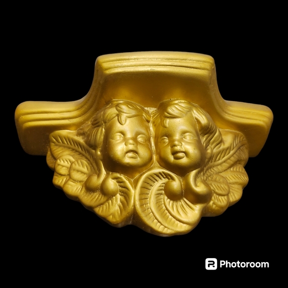 Vintage MCM Hollywood Regency Cherub Angel Wall Shelf Scone Corbel Plaster Gold - Picture 10 of 12